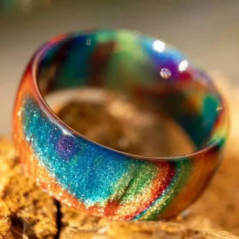 Colorful Starry Sky Rings for Women Acrylic Resin Rainbow Color / Aurora color Finger Fashion Jewelry