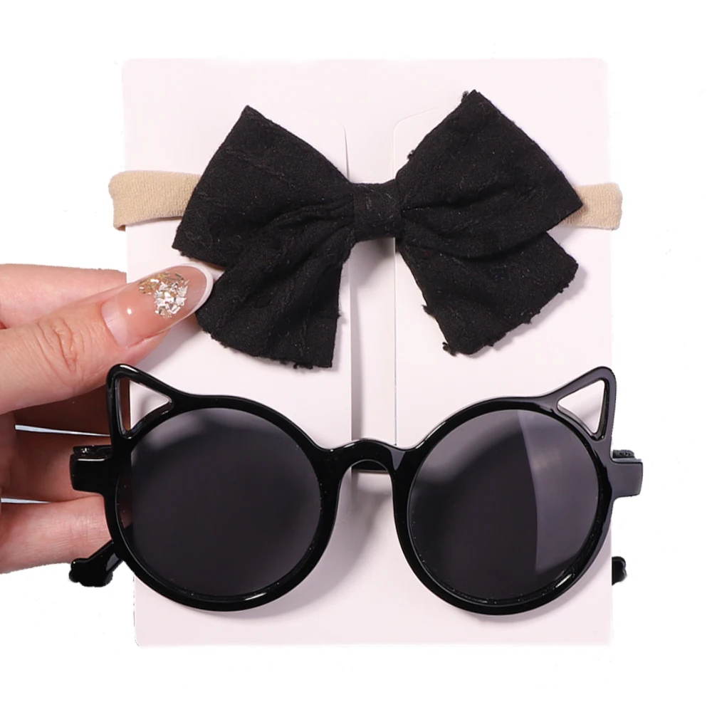 2Pcs/Pack Sunglasses Bows Headband Set Vintage Kids Summer Round Sun Glasses Children Protection Glasses Baby Hair Accessories 6
