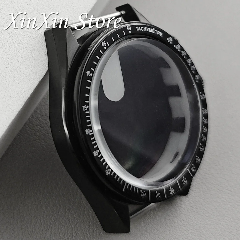 Elegant Black Bezel 39.7mm Metal Watch Case Chronograph with 20mm Strap and Watch Box