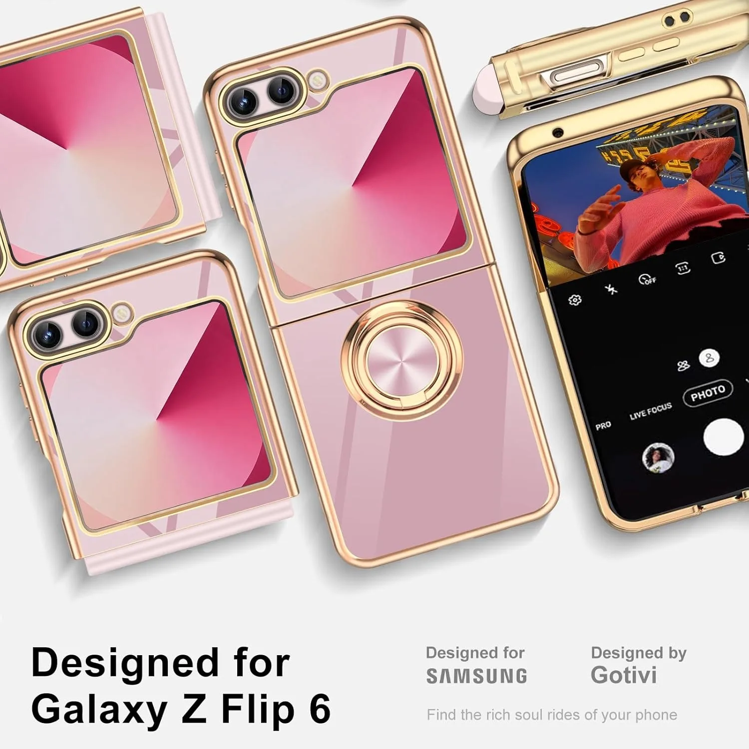 Samsung Galaxy Z Flip 6 5 4 3 ZFlip Flip6 Flip5 Luxury Electroplate Ring Holder Case Soft TPU Bracket Cover For phone case