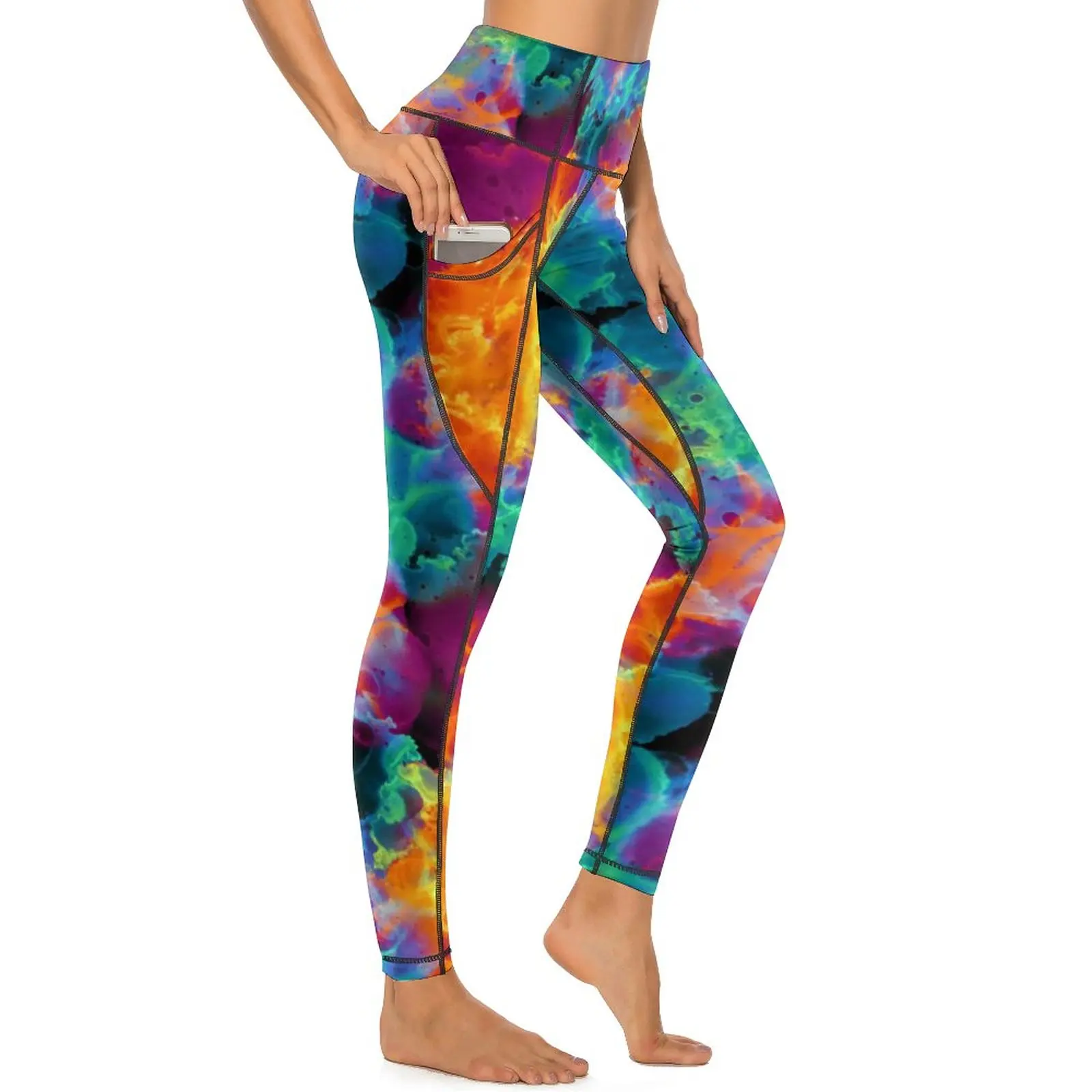 Watercolor Neon Paint Leggings Abstract Art Print Gym Yoga Pants Women