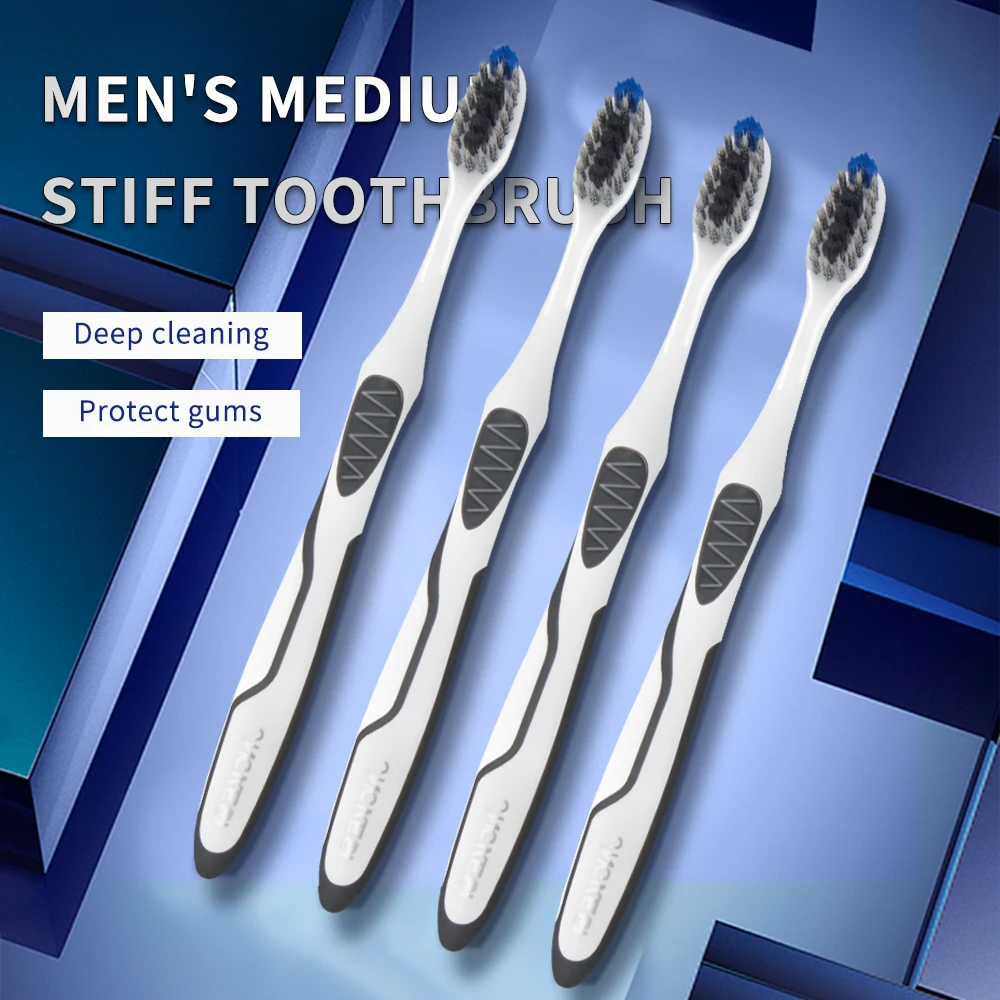 JINGKESI 4pcs Medium Hard Toothbrush Spiral Bristled Deep Cleaning 0.15mm Ultra Fine Bristles Adult Men Toothbrushes