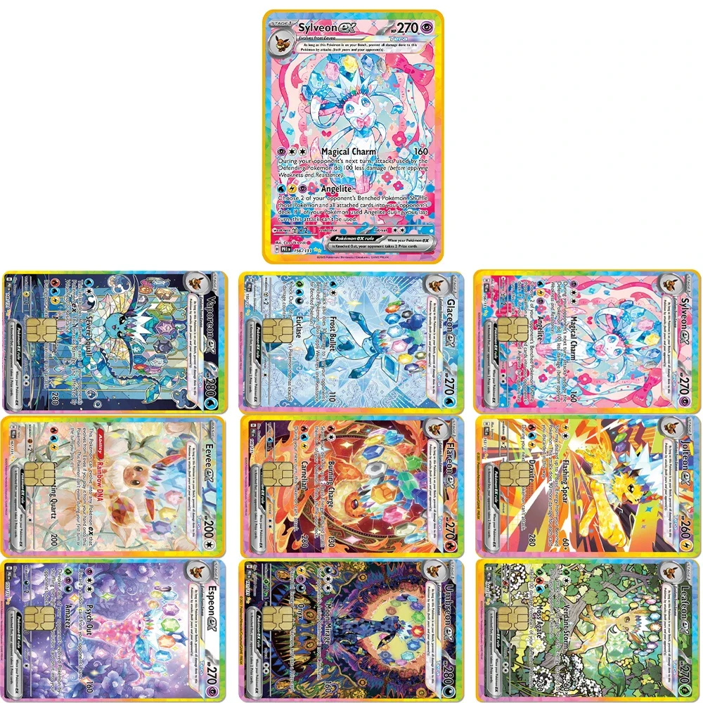 Anime Pokemon PTCG Eevee Bank Card Sticker Waterproof Bus Pass Diy Decal Small Chip Film Tape