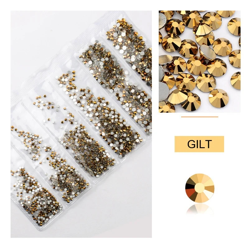 

Luxury Gilt Crystal Glass Nail Art Decorations SS4 SS5 SS6 SS8 SS10 SS12 Non HotFix Nail Charms Suppliers And Decorations