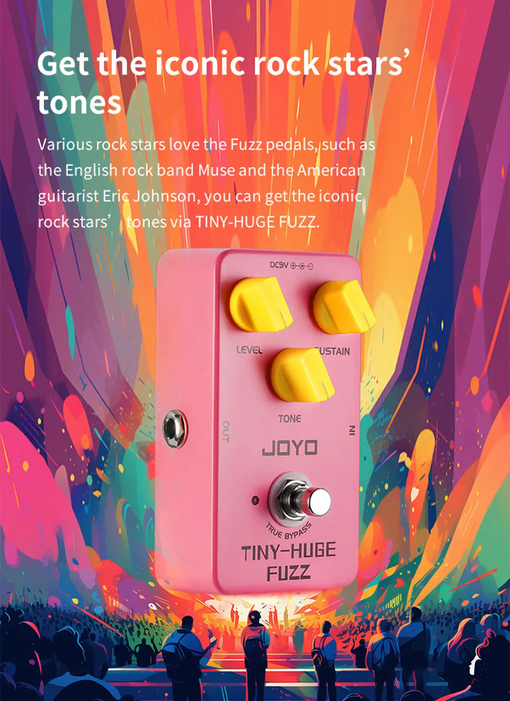 JF-26 TINY HUGE Fuzz Guitar Pedal Classical Vintage Fuzz Tone Bass & Long Sustai
