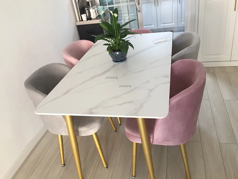 Description Picture 4 of itemNordic Dining Room Furniture Metal Dining Room Sets Light Luxury Slate Dining Table and chairs Modern Hotel Dining Room Table Z