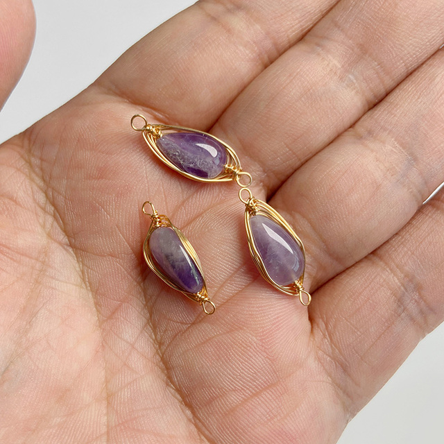Purple Amethysts Quartz Crystal Pendant Charm Connector For Healing Pendulum Jewelry Making Diy Earring Necklace Gifts