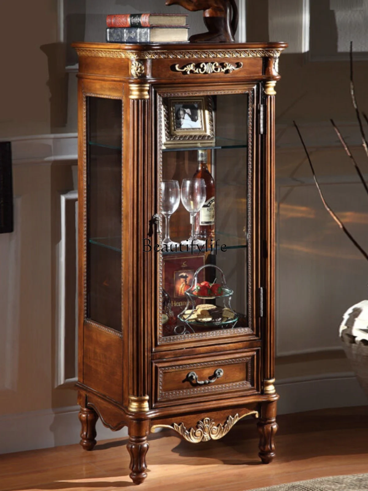 

Living Room Solid Wood Single and Double Door Display Locker Glass Wine Cabinet