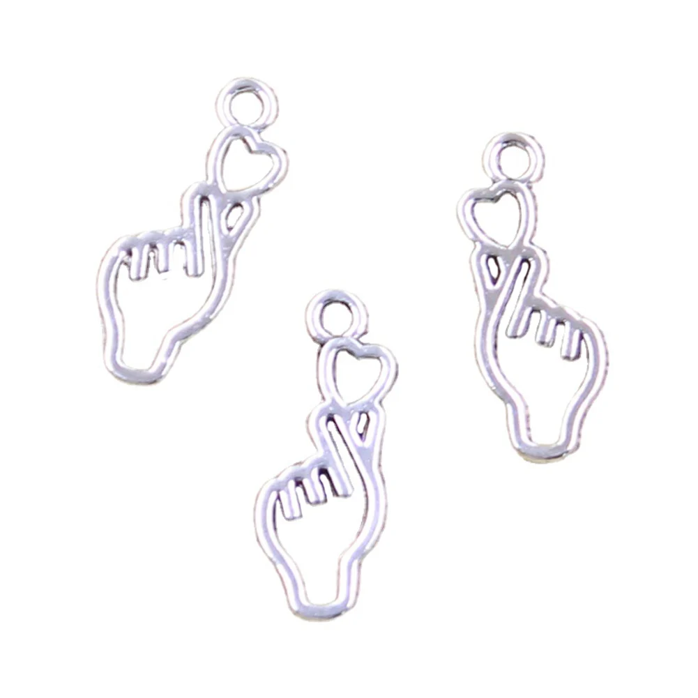 30 Stück Charms Hand Herz Geste 22x8mm Antik Silber Farbe Anhänger Herstellung DIY handgemachte tibetische Schmuck finden