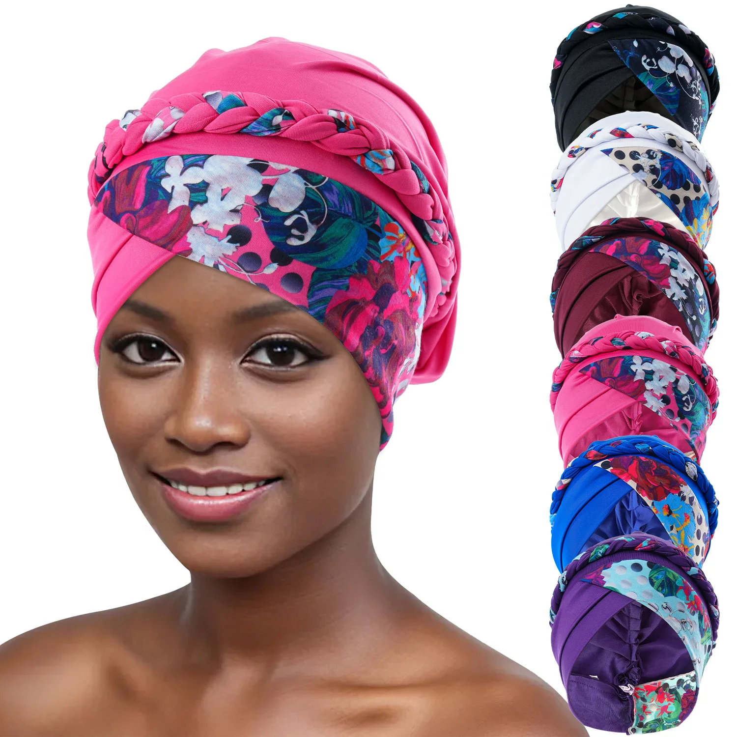Frauen Rüschen Muslimischen Turban Druck Blume Knoten Kopftuch Islamischen Innere Hijab Caps Chemo Kappe Haarausfall Plissee Kopf Wrap Turbante
