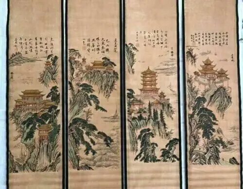 

China Calligraphy Paintings Scrolls Old Scroll Four Screen Landscape Painting