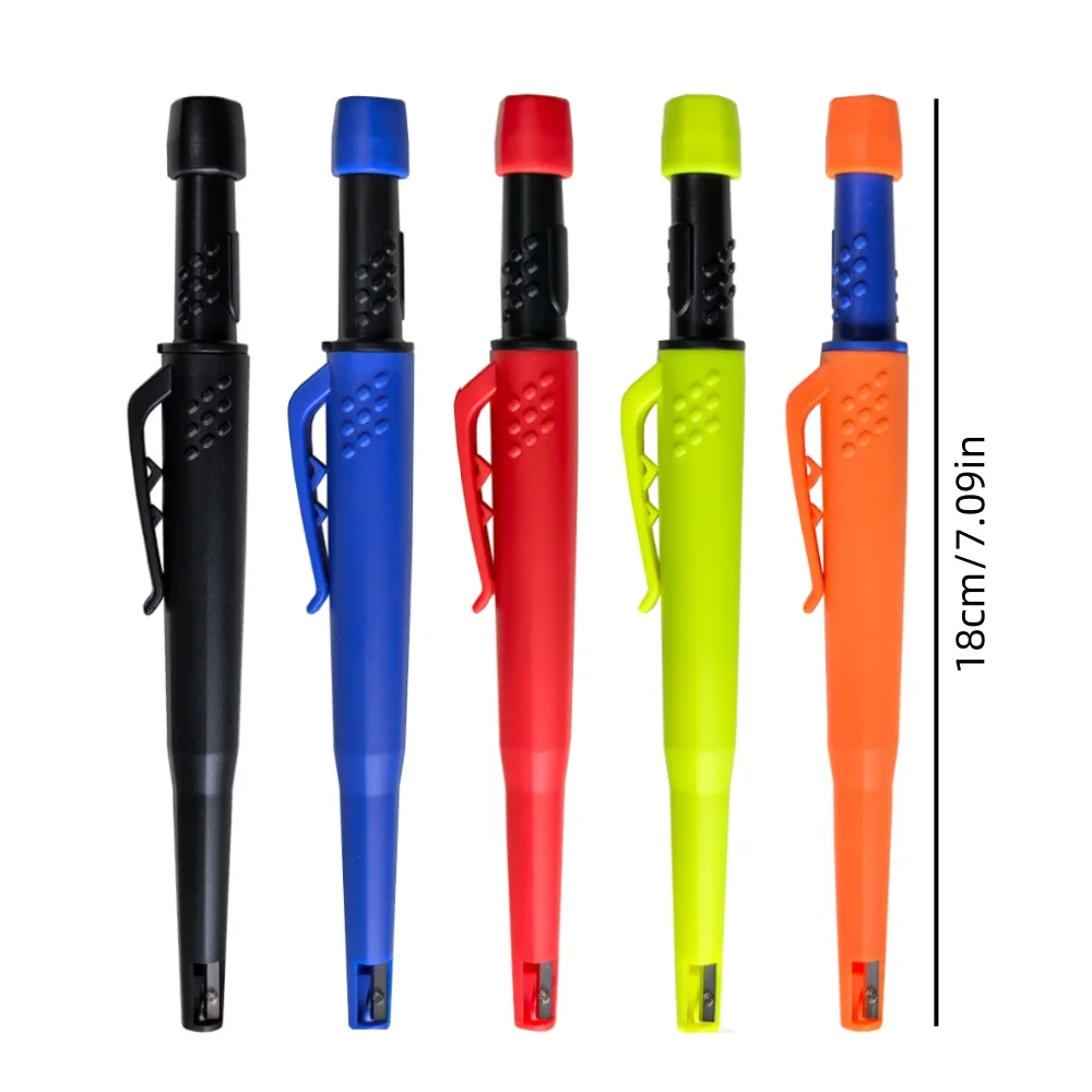 2.8mm Solid Carpenter Pencil Set with Pen Cover, Long Nosed Deep Hole Mechanical Pencil Black/Blue Marking pen for Carpenter 6