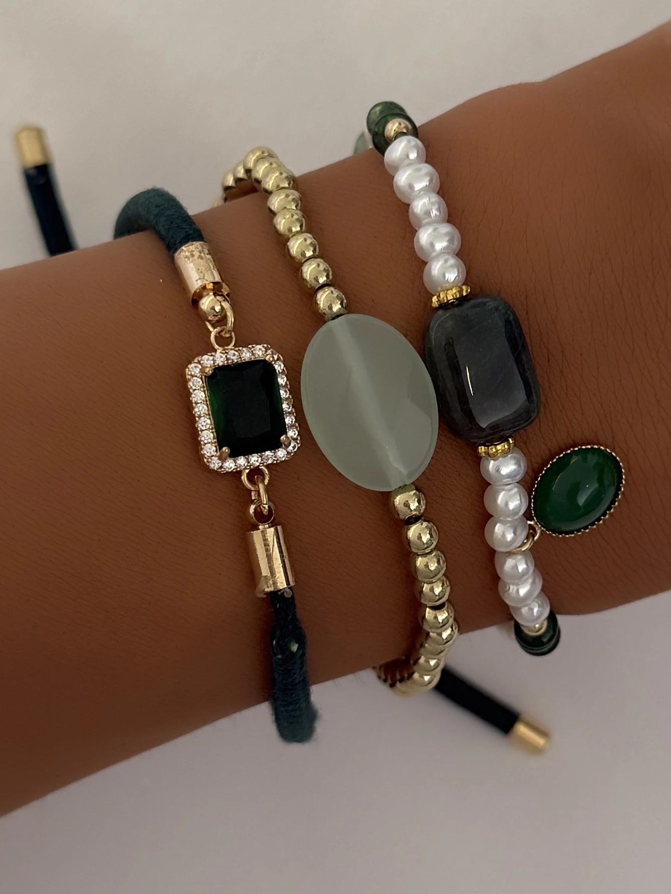 Green Elastic Imitation Pearl Bead Stacking for Womens Party Daily Gifts