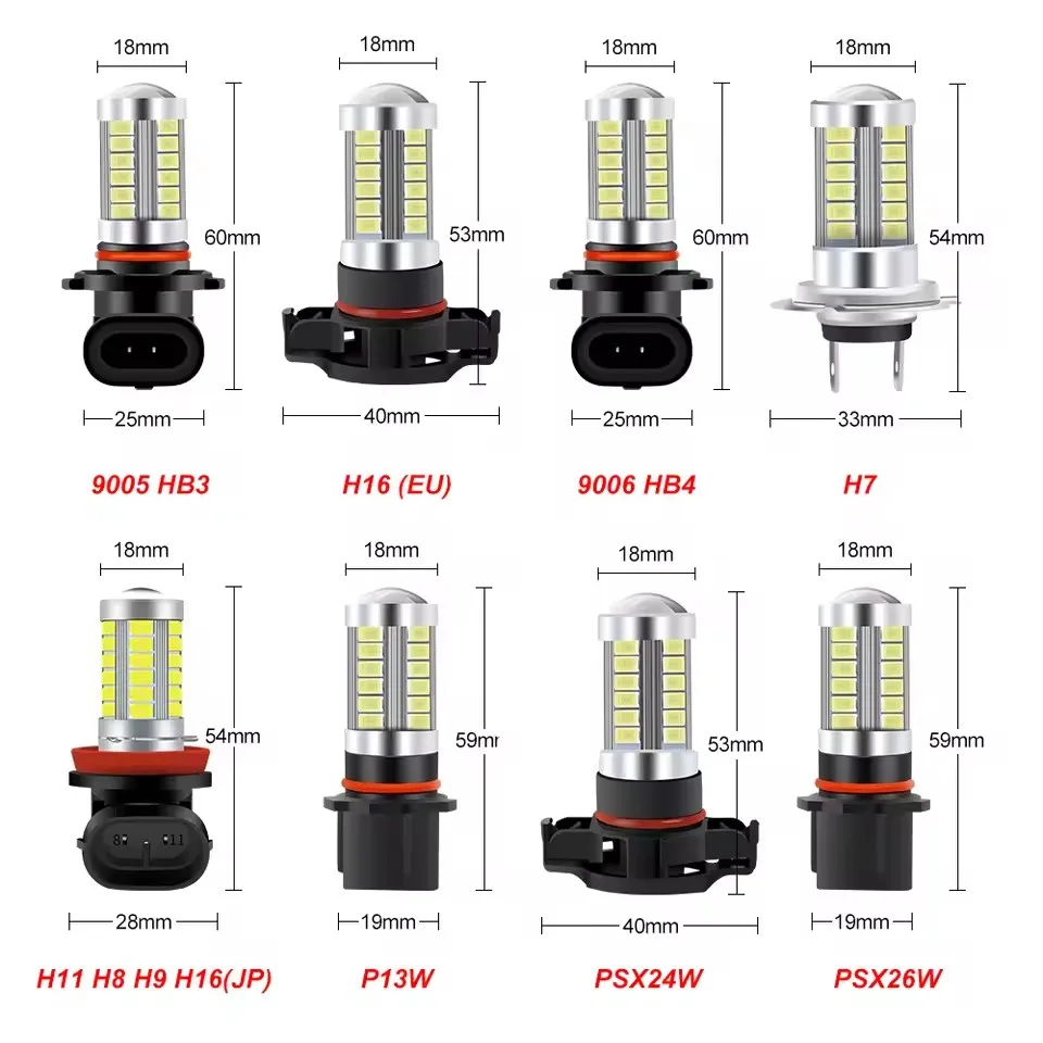 2개입 H11 H8 9006 HB4 9005 HB3 PSX24W H16 EU JP PSX26W P13W 고품질 5730 LED 자동차 램프 안티 포그 라이트 전구 화이트 12V