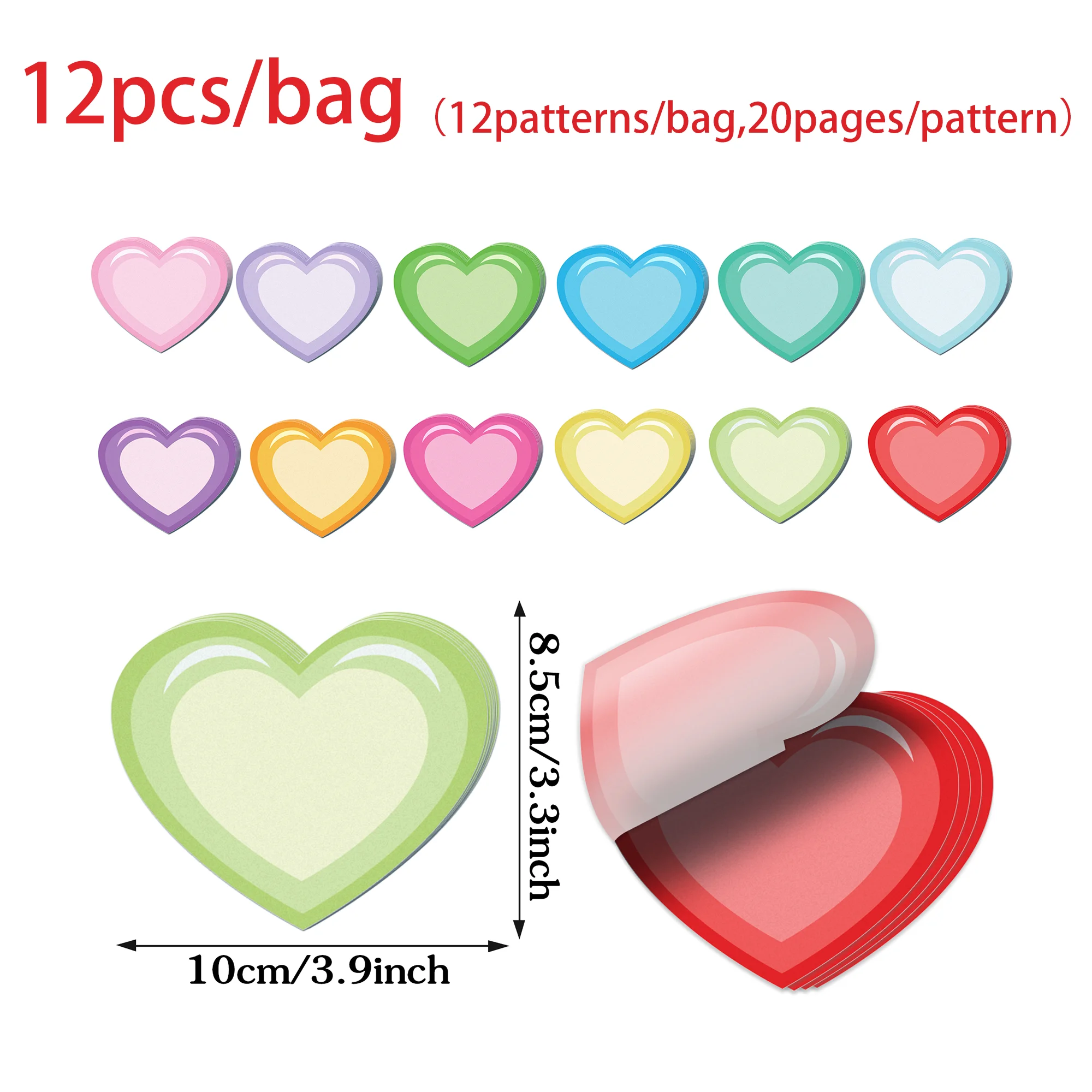 12-teiliges Valentinstag-Notizblöcke-Set, Liebesherz, Haftnotizen, Schreibwaren, Etikett, Notizblock, selbstklebendes Notizbuch zum Valentinstag – Detail 7