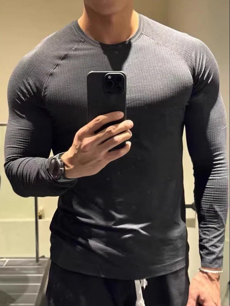 ay Long Sve Fitn T-irt Men's Slim Fit Breathable Qui Dry Training Wear Comfortable Soft round Ne Top for Autumn