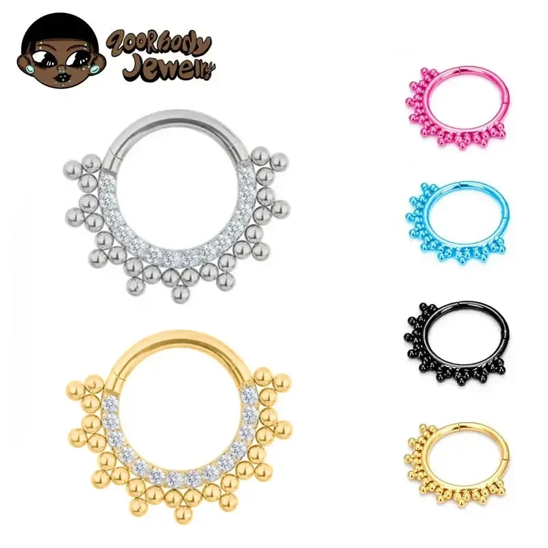 5 Anelli Per Piercing In Titanio G23 - Setto, Naso, Orecchio - 8/10/12mm - Multicolore Clicker - Foto 4