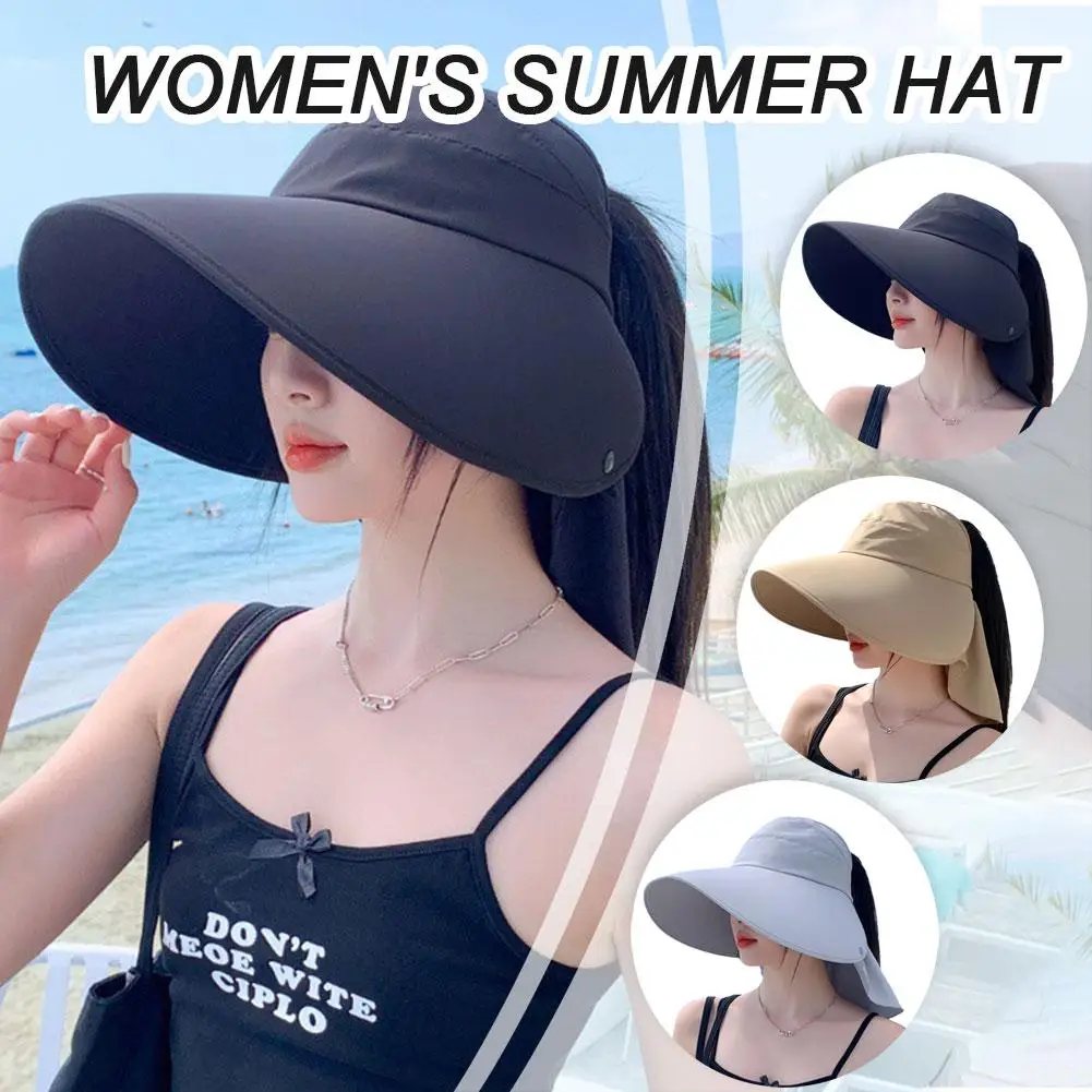 Wide Brim Sun Hat Women Anti-UV Protection Hiking Fisherman Cap Fold Summer Solid Beach Hat 2024