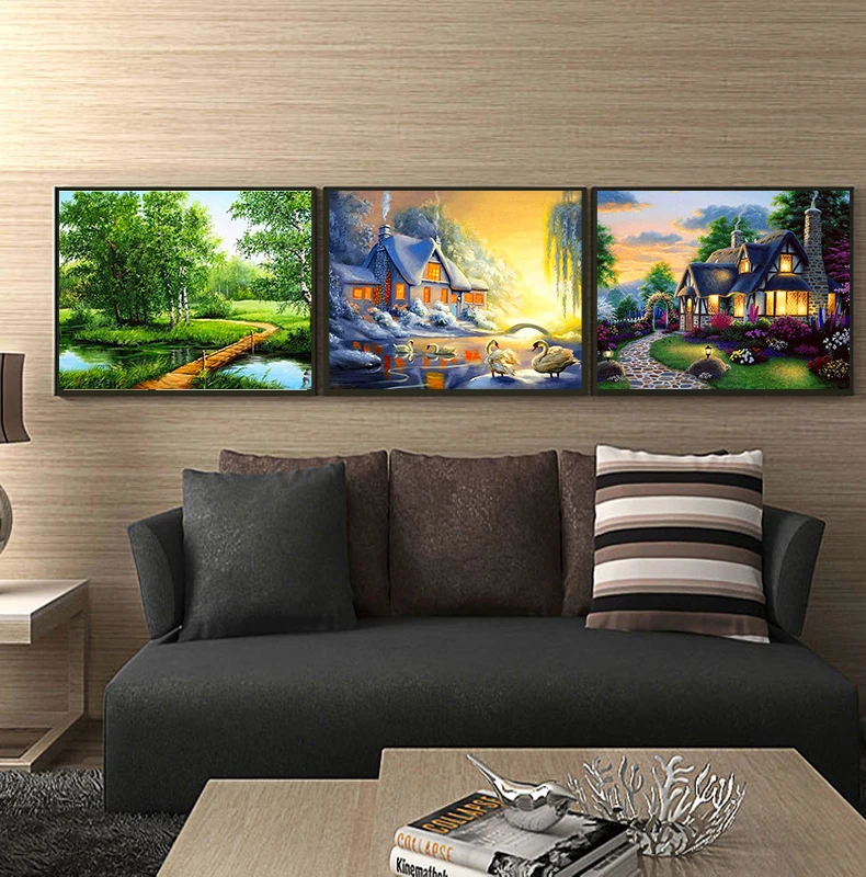 5D DIY Animal Diamond Painting Full Round Diamond Landscape Forest House Mosaic Embroidery Home Decor Gift