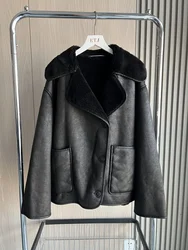 2024 Fall/Winter Women's Double-Sided Collar Oversized Long-Sleeve Warm Coat - S (Black)