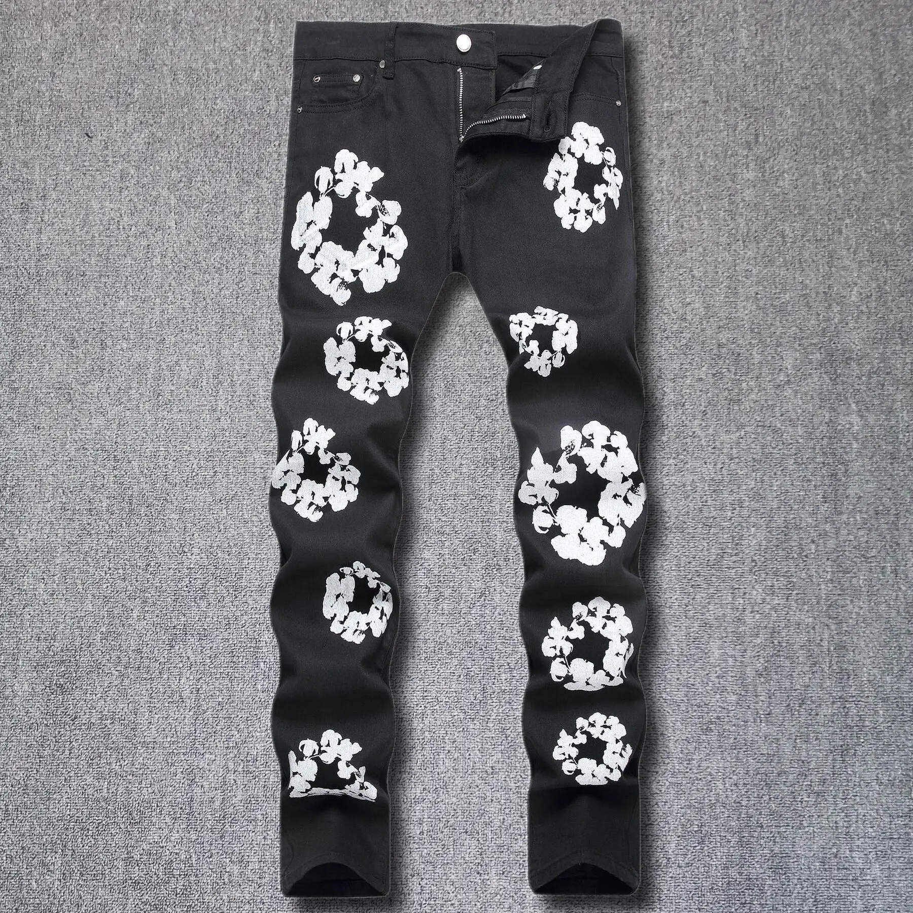 Hip Hop Floral Color Contrast Printed Jeans Men Washed Slim Fit Designer Jeans Pants Men Big Size Tropical Pattern Denim Jeans 2