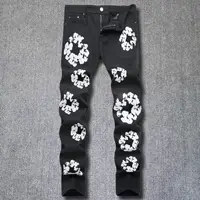 Hip Hop Floral Color Contrast Printed Jeans Men Washed Slim Fit Designer Jeans Pants Men Big Size Tropical Pattern Denim Jeans 2