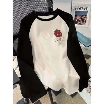 Women's Casual Strawberry Graphic Long Sleeve Tees Tops All Seasons Vintage T Shirt Korean Style 90s T Shirt Graphic Clothes 1