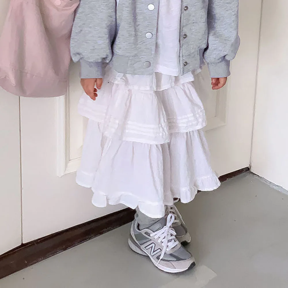 

2024 Spring Summer Children's Clothing Girl's Fashionable Lace Women's Treasure Versatile Half Length Skirt White Cake Skirt