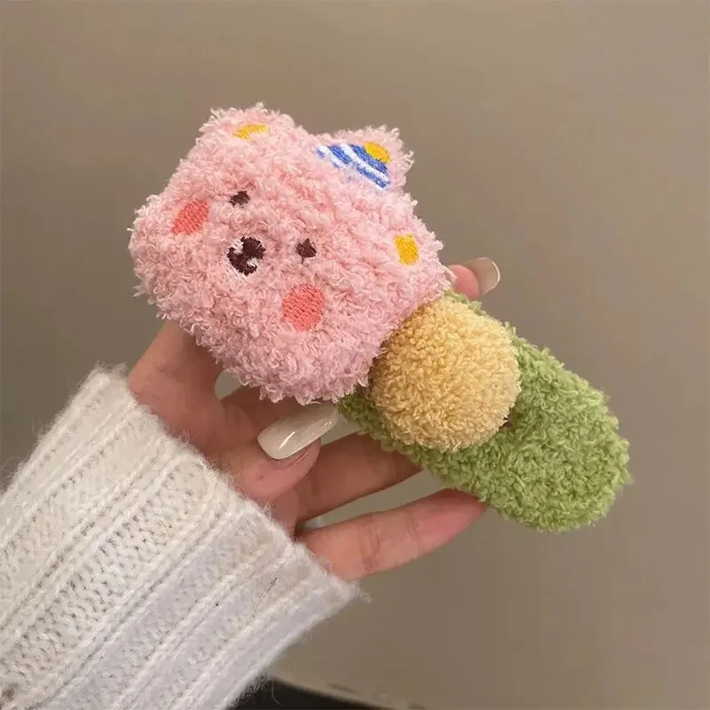 Pink bear ball large plush hairpin