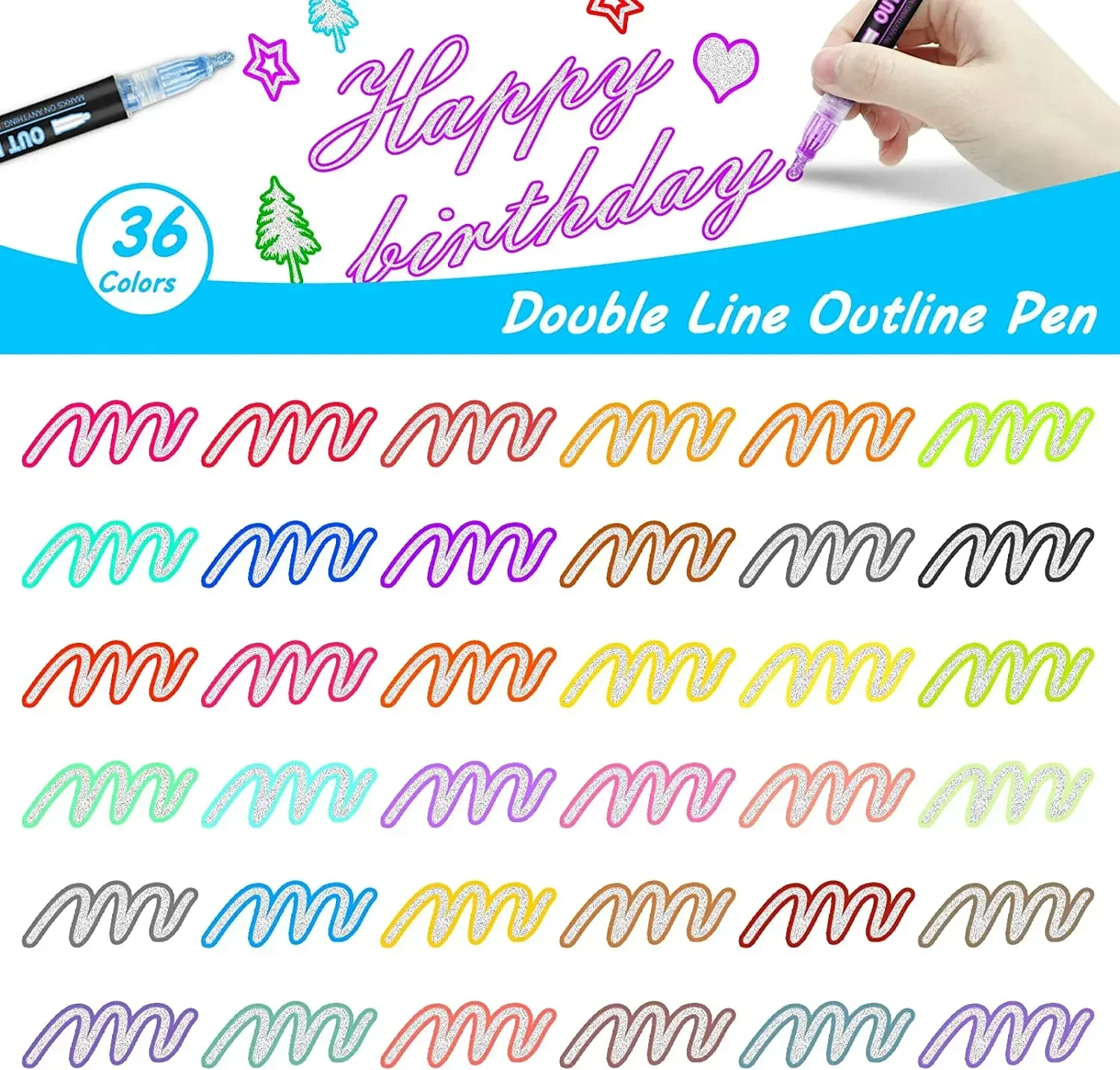 36-Color Double Line Outline Pens 5
