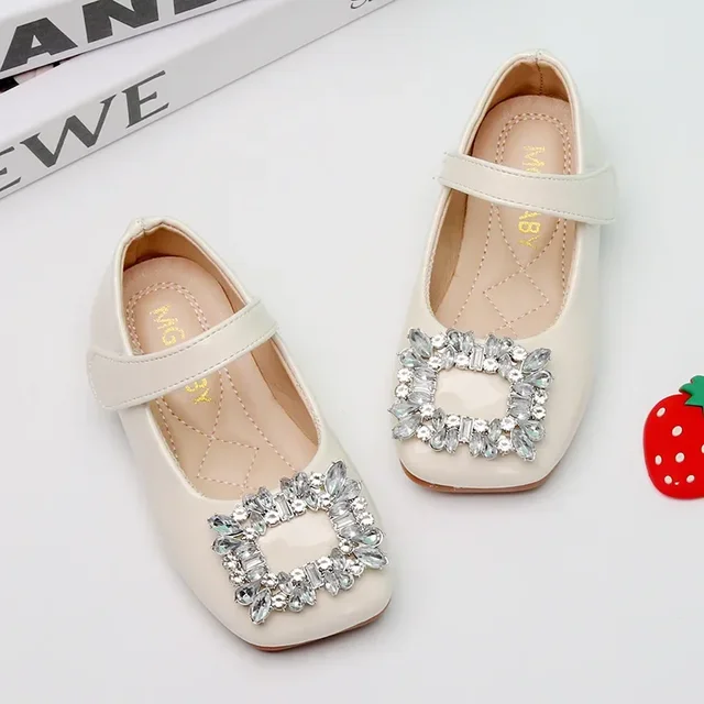 Baby Girls Leather Shoes for Party Wedding Kids Black Mary Janes with Rhinestone Buckle Princess Sweet Chic Children's Flats New