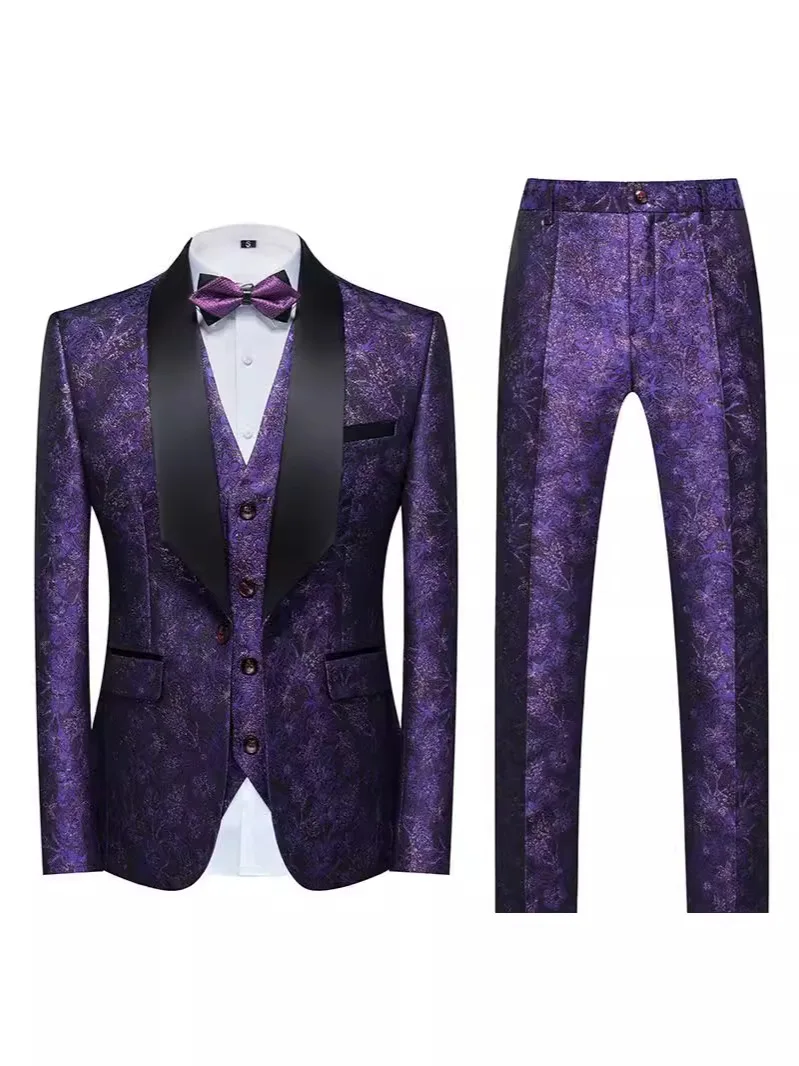 H82 Evening dress groom suit men's tuxedo three-piece suit 3D jacquard suit