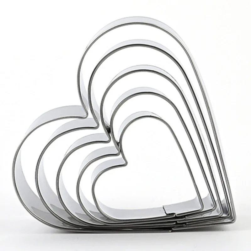5Piece Heart Shaped Cookie Cutter Set Stainless Steel Heart Mold Baking tools Biscuit Molds for Valentines Day Cake