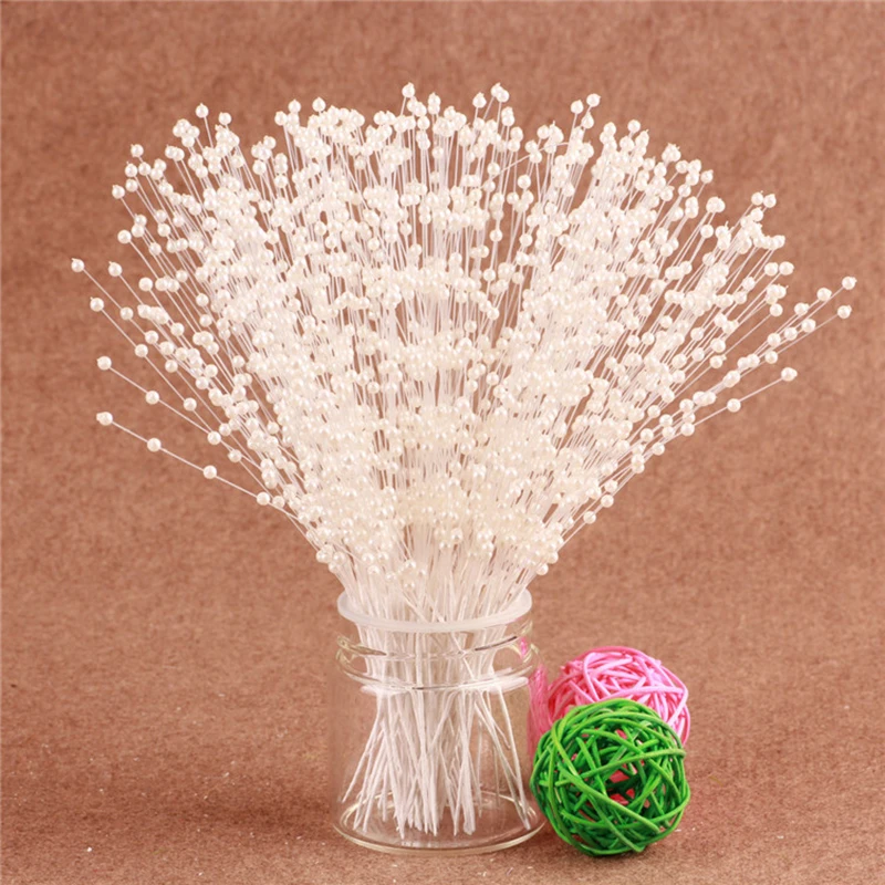 

10/20pcs/Bunch String Pearl Sticks Bridal Bouquets White Beaded Handmade Flower Stem Beads Wedding Party Decor