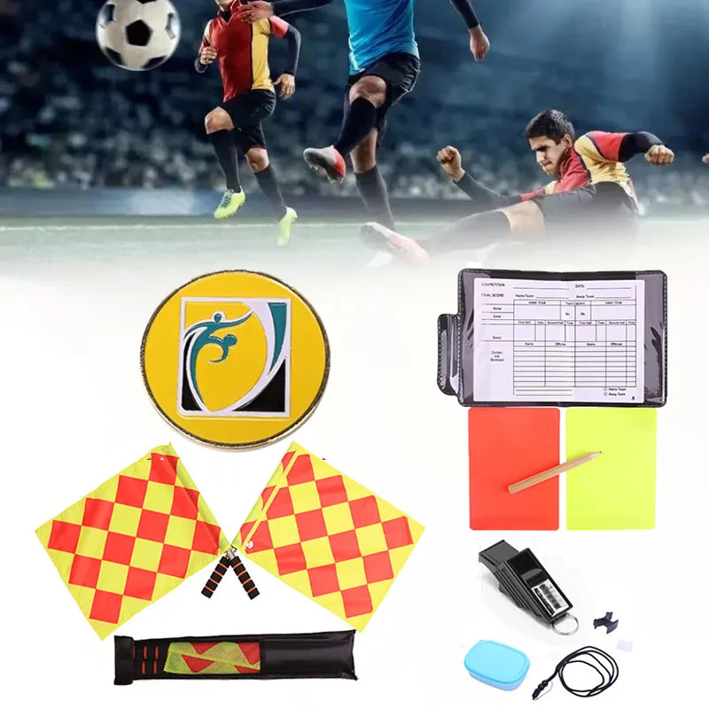 Soccer Referee Set Flag Whistle Red Card Yellow Card Pick Edge Kit Sport Training Tools