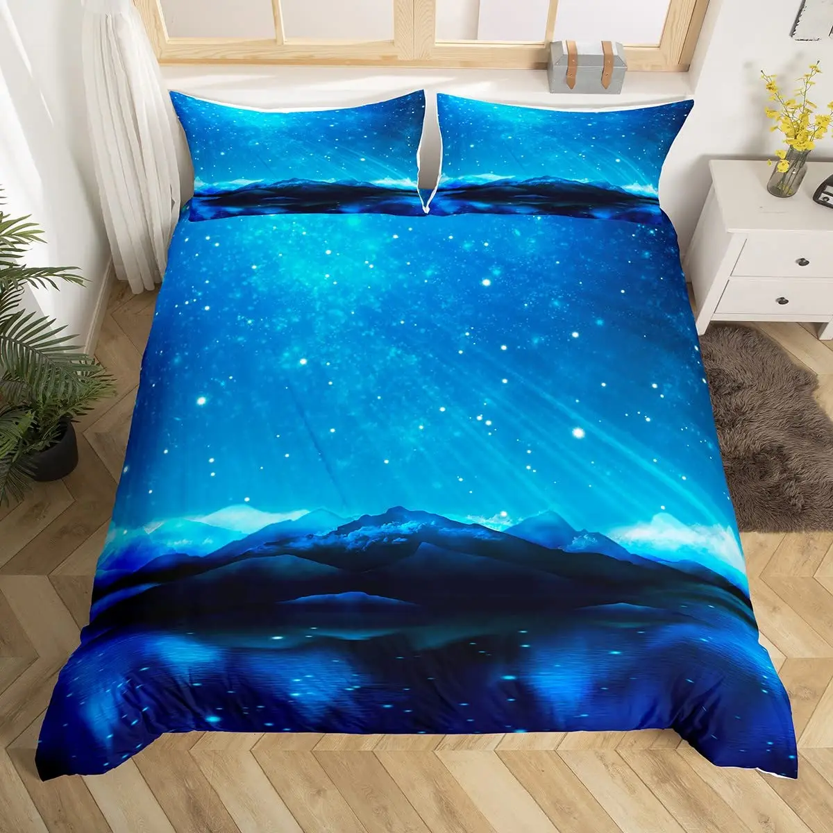 WENYA Galaxy 3D Planet Beddengoed Set Polyester Blauw Paars Zwart Star Vortex Dekbedovertrek Set voor Kinderen Jongen Tiener Ritssluiting (Kleur 1, Koning