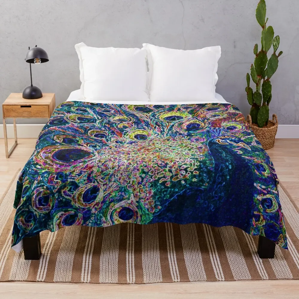 

Neon Peacock Full Glory Throw Blanket Baby Soft Beds Blankets
