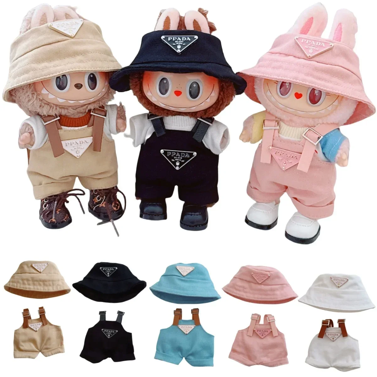 Labubu 17cm V1 V2 Doll Clothes Set – Cute Party Hat, Bib, Pants & Shoes Accessories for Sitting Display & Decoration 1