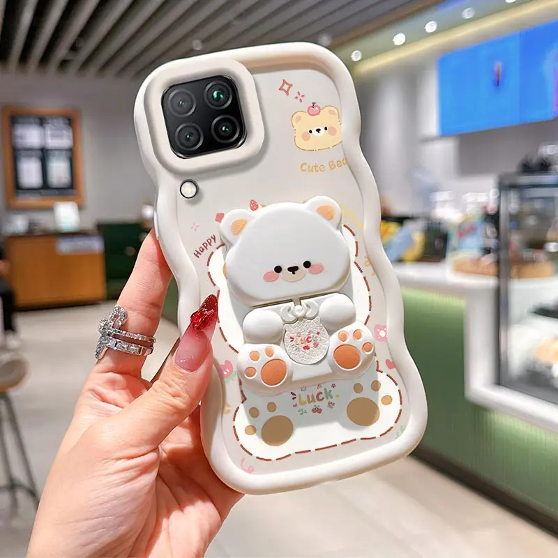 Wavy Silicone Phone Case with Naughty Cat Bracket Design