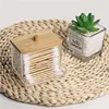 Portable Bamboo Lid Cotton Swab Storage Box Round Transparent Acrylic Multipurpose Makeup Remover Cotton Boxes 4
