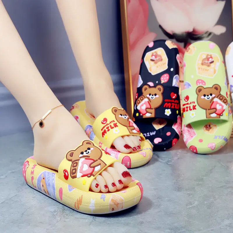 

Women's Slippers Summer Thick Bottom Cartoon Cute Bear Home Bathroom Sandals and Slippers Non-slip High-heeled Fashion Wear