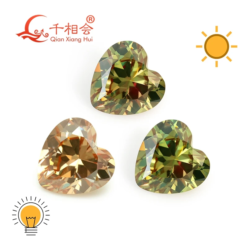 8*8mm heart shape Turkey Diaspore Gibbsite Zultanite green yellow change color cubic zirconia loose stone cz stone reiki healing 7 chakra heart shape thumb worry stone crystal pocket palm stones for anxiety stress relief meditation balancing