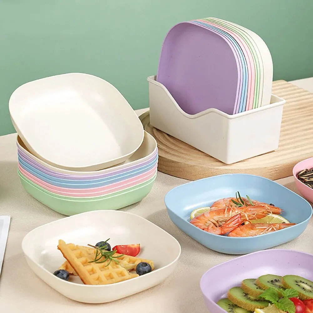 10Pcs Plastic Dinner Plates Multi-function Spit Bone Dish Round Square Set