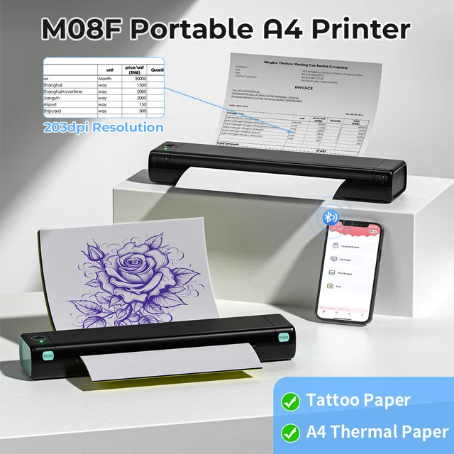 Phomemo M08F A4 Paper Printer Portable Thermal Printer Bluetooth Mobile Printer Compatible with Android & iOS Phone & Laptop 1