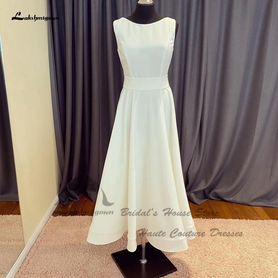 

Lakshmigown Simple A Line Soft Satin Wedding Dress Tea Length 2023 Elegant Bridal Gowns Beach Summer