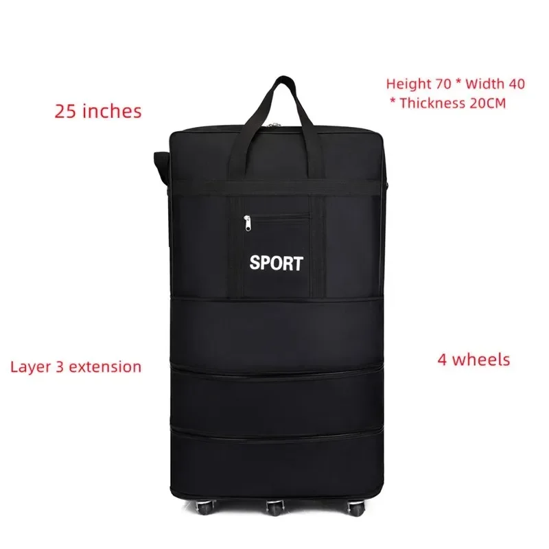 Luggage Bag with Wheels Expandable Folding Oxford Trolley Suitcase  Unisex Carrier Bag Weekend Trip Airplane Luggage Storage Bag