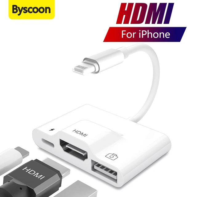 Adaptateur av numérique Lightning vers HDMI pour iPhone 14 13 / iPad vers  TV USB 3.0 OTG caméra hub avec connecteur d'écran de synchronisation 1080p  de charge - AliExpress