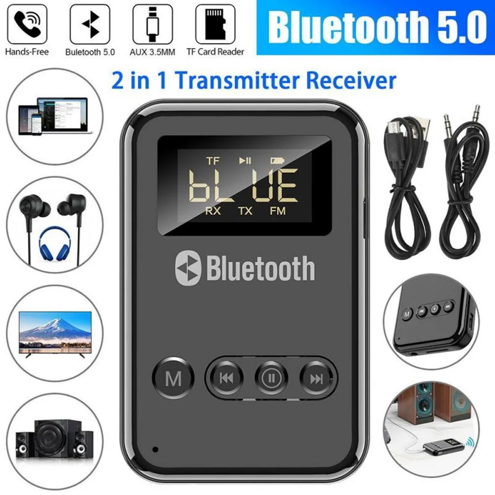 Tanio LED Digital Display Bluetooth 5.0 Receiver Transmitter Adapter 3.5MM AUX MP3 sklep