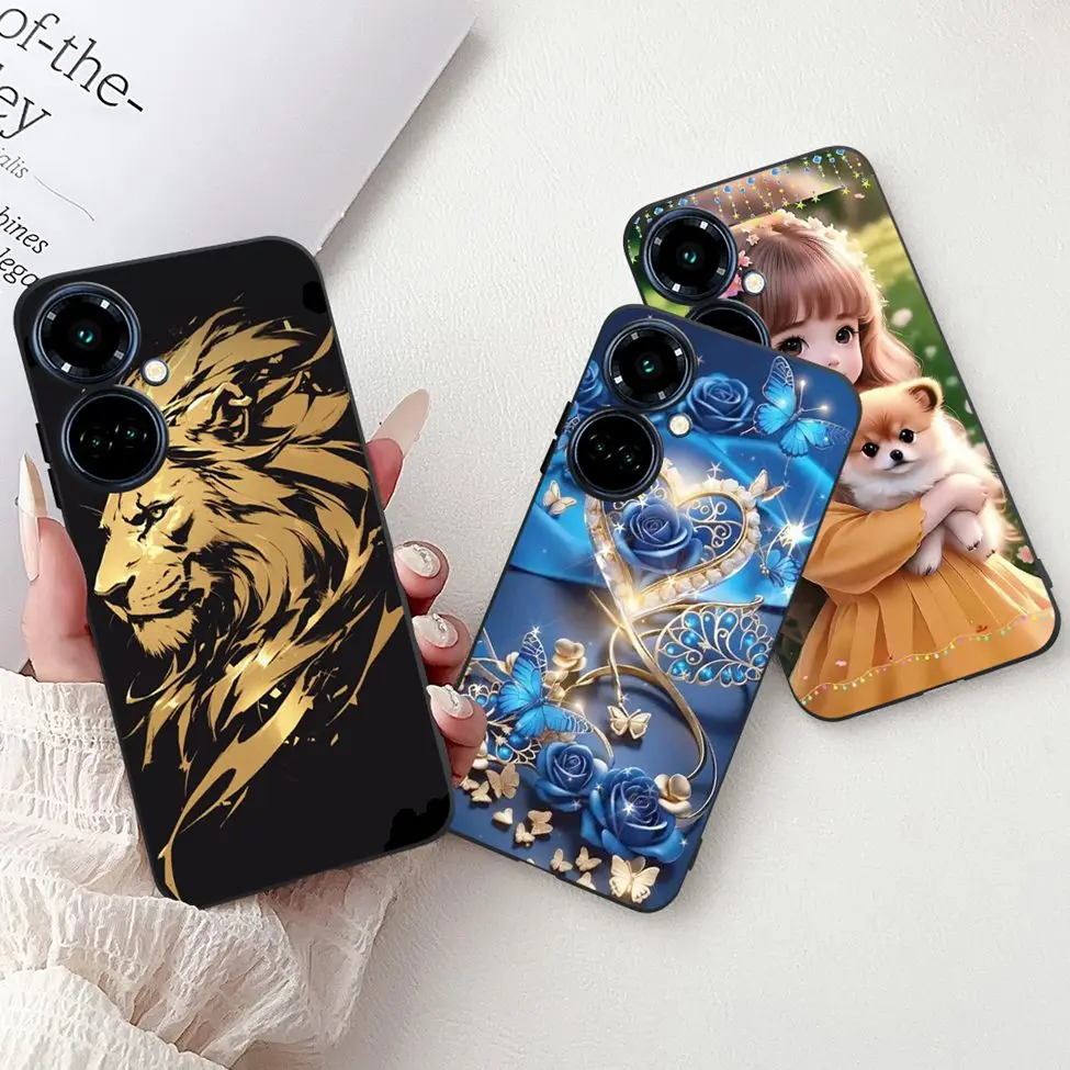 Silicone Cute Cat Luxury Flowers Shockproof Bumper Back Cover Case