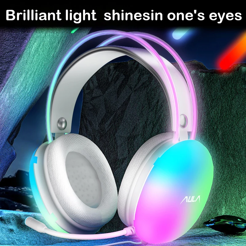 AULA S505 유선 게이밍 헤드셋 USB 50mm 드라이버 RGB 라이트 노이즈 캔슬링 마이크 오버이어 헤드폰 PC 노트북 게이머용